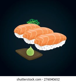 salmon sushi and wasabi vector illustration