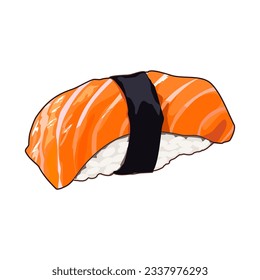 Salmon sushi,Isolated of fresh salmon sushi on white background,Japanese food vector drawing illustration,Restaurant top menu, fresh sushi, slice salmon, popular Japanese dish,Authentic Asian food