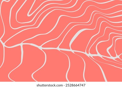 Textura de salmão. Fundo simples abstrato rosa com linhas brancas. Design para embalagem de frutos do mar e design de menu de restaurante.