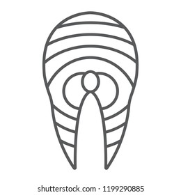 Salmon thin line icon, fish and food, steak sign, vector graphics, a linear pattern on a white background, eps 10.