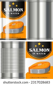 Ilustración de conjunto aislada con lata de salmón