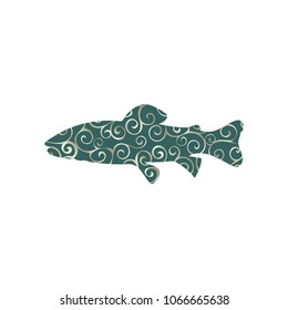 Salmon trout fish spiral pattern color silhouette aquatic animal