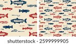 Salmon Trout Fishing  Adventure Wild Outdoors Seamless Vector Illustration