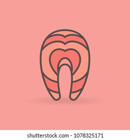 Salmon or trout steak concept vector colored icon or logo element on pink background