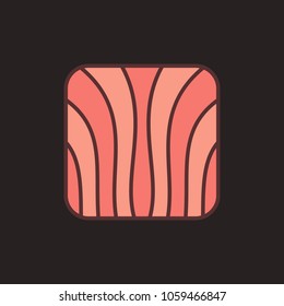 Salmon or trout steak flat icon. Vector red fish fillet symbol on dark background