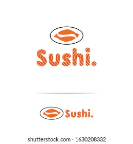 Salmon or tuna for Sushi logo vector template with creative logotype of Sushi pattern for Japanese food restaurant