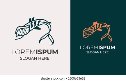 Salmon Vector Logo Illustration. tropical fish, logo design template, emblem, label, badge, icon isolated. Colorful logotype. For restaurants and cafe with seafood. Sign fishing, diving, fish shop  4