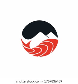 salmon vector with mountain silhouette