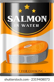 Salmon in water food can vector illustration