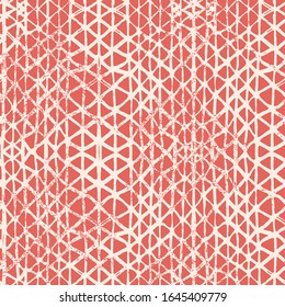 Patrón sin problemas del Salmón y el Shibori blanco. Textura abstracta de tinte. Borde de tintes Batik Tie. Antecedentes en Japón.Cuadrícula mínima orgánica.Diseño Shoji acuarela. Kimono Tile. 