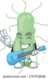Salmonella cartoon character style plays music with a guitar. Vector illustration
