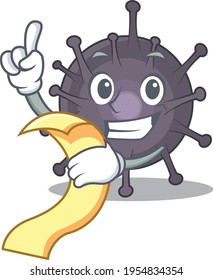 Salmonella mascot character style with food and beverage menu on his hand. Vector illustration