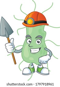 Salmonella as a miner cartoon character design. Vector illustration