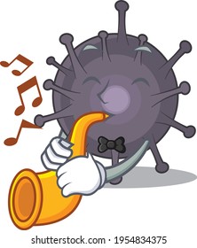 Salmonella musician of cartoon picture playing a trumpet on stage. Vector illustration