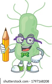 Salmonella student Mascot design concept studying at home. Vector illustration