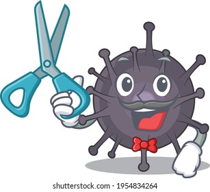 Salmonella talented barber cartoon character design working in the barbershop. Vector illustration