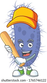 Diseño de caricatura de Salmonella typhi con bastón de béisbol. Ilustración del vector