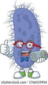 Salmonella typhi talented gamer mascot design play game with controller. Vector illustration