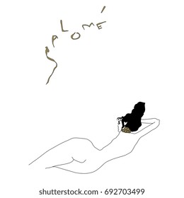 Salome. Hand drawn image of a lying naked woman from the back and hand written word 'Salome'. Theater poster, book jacket or cover.