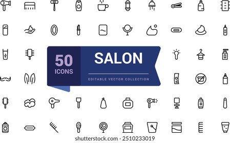 Salon and barber shop icons in line style. Pixel perfect, minimalistic web and UI icon. Outline icon collections. Editable vector illustration.