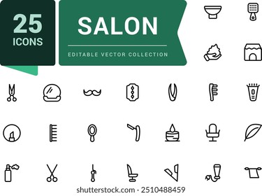 Salon and barber shop icons in line style. Pixel perfect, minimalistic web and UI icon. Outline icon collections. Editable vector illustration.
