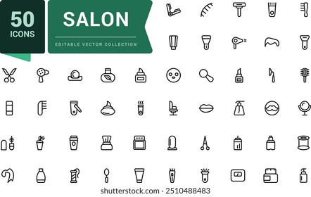 Salon and barber shop icons in line style. Pixel perfect, minimalistic web and UI icon. Outline icon collections. Editable vector illustration.