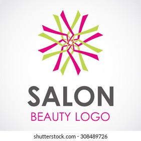 Salon beautiful circle flower abstract vector logo design template woman business icon shop store company identity symbol concept