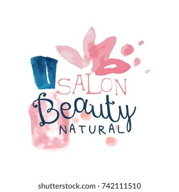Salon beauty natural logo, label for hair or beauty studio, cosmetics shop, spa center watercolor vector Illustration