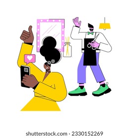 Salon client feedback isolated cartoon vector illustrations. Happy client satisfied with the work of the hairdresser, service sector, beauty industry, professional people vector cartoon.