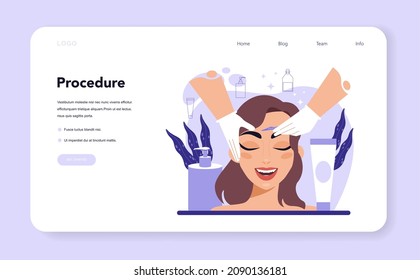 Salon dermaplaning procedure web banner or landing page. Cosmetology face shaving procedure. Exfoliating and cleansing treatment for problematic skin. Flat vector illustration