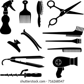 Salon Equipment, isolated silhouette objects