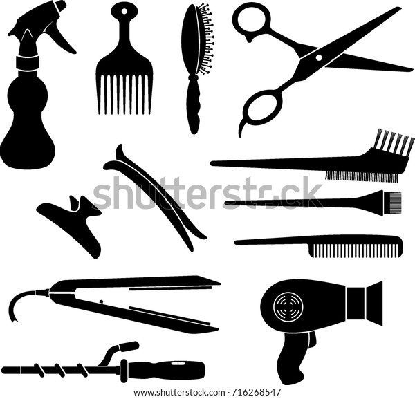 Salon Equipment Isolated Silhouette Objects Stock Vector (Royalty Free