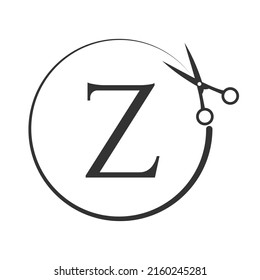 Salon and Hair Cutting Logo on Letter Z Sign. Scissors Icon with Logotype Concept