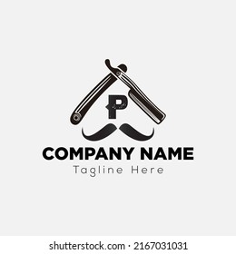 Salon and Hair Cutting Logo on Letter P Sign. Barber Shop Icon with Logotype Concept