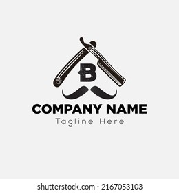 Salon and Hair Cutting Logo on Letter B Sign. Barber Shop Icon with Logotype Concept