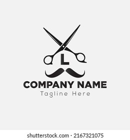 Salon and Hair Cutting Logo on Letter L Sign. Barber Shop Icon with Logotype Concept