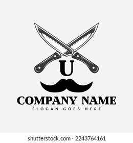 Salon and Hair Cutting Logo on Letter U Sign. Barber Shop Icon with Logotype Concept