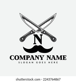 Salon and Hair Cutting Logo on Letter N Sign. Barber Shop Icon with Logotype Concept