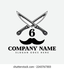 Salon and Hair Cutting Logo on Letter 6 Sign. Barber Shop Icon with Logotype Concept
