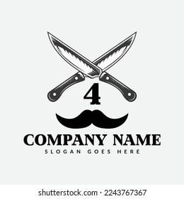 Salon and Hair Cutting Logo on Letter 4 Sign. Barber Shop Icon with Logotype Concept