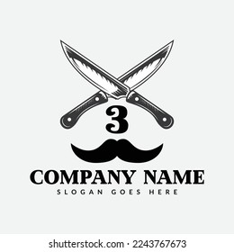 Salon and Hair Cutting Logo on Letter 3 Sign. Barber Shop Icon with Logotype Concept