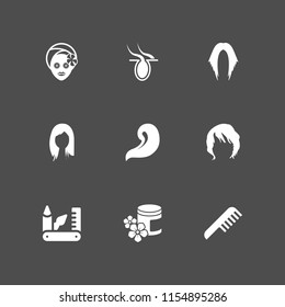 salon icon. 9 salon set with spa, facial, wig and hair vector icons for web and mobile app