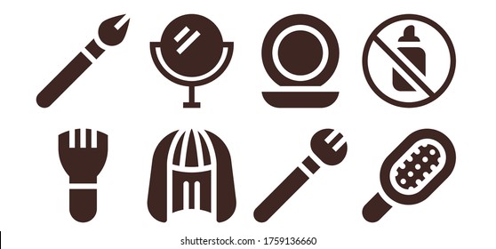 salon icon set. 8 filled salon icons.  Simple modern icons such as: Makeup, Wig, Mirror, Comb, Aerosol