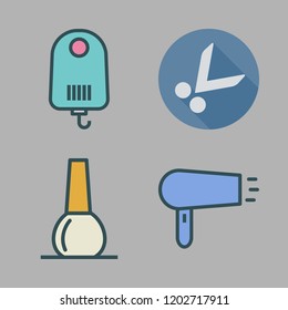 salon icon set. vector set about scissors, shaver, nail polish and hairdryer icons set.
