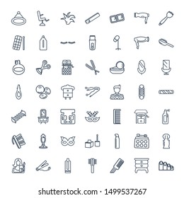 salon icons. Editable 49 salon icons. Included icons such as Manicure, Dresser, Comb, Hair brush, Lotion, Hair straightener, Makeup artist, Shaving brush. salon trendy icons for web.
