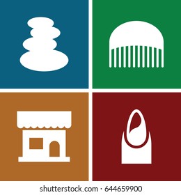 Salon icons set. set of 4 salon filled icons such as comb, beauty salon, spa stones
