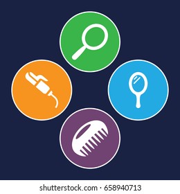 Salon icons set. set of 4 salon filled icons such as comb, mirror