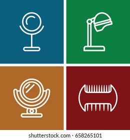 Salon icons set. set of 4 salon outline icons such as comb, mirror