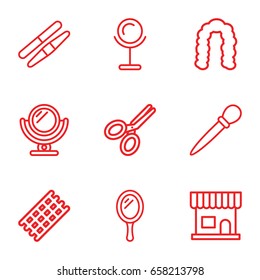 Salon icons set. set of 9 salon outline icons such as mirror, beauty salon, hair curler, hairstyle, nail sawing, sawing