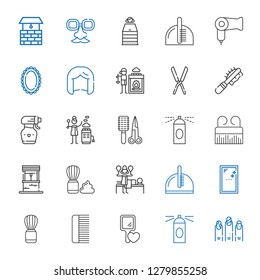 salon icons set. Collection of salon with nails, hairspray, hand mirror, comb, shaving brush, mirror, massage, well, hot stones, spray bottle. Editable and scalable salon icons.